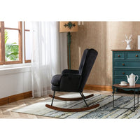 Upholstered Rocking Chair Padded Seat with High Backrest and Armrest Accent Chair Upholstered Armchair Single Sofa Accent Glider Rocker for Living Room Bedroom Offices Black