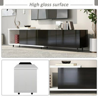 Modern Solid Wood TV Stand - 84.6 Inch Modern Entertainment Center for up to 80 Inch TV Screen - Black TV Cabinet - Glossy & Matt Paint Media Console Table for Media Player, Game Console, Black