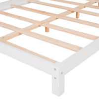 Full Size Platform Bed Wood Platform Bed with House-shaped Headboard Low Floor Bed Platform Bed with Solid Wood Slats, Montessori Bed for Boys Girls, No Box Spring Needed, White