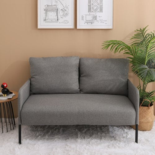 Loveseat Sofa, Modern Design Linen Fabric Upholstered Sofa Couch with Metal Legs and Thicken Backrest Pad, Soft 2 Seater Sofa for Living Room, Bedroom, Reading Room and Office, Grey