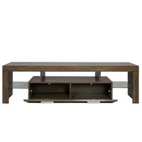 Modern LED TV Stand TV Cabinet Fit Up to 70 inch TV, TV Cabinet with 2 Large Storage Drawer, Floor TV Wall Cabinet, Entertainment Center Media Console, 20 Minutes Quick Assembly, Brown