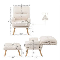 Accent Chair with Ottoman Set, Modern Fabric Upholstered Armchair with Wooden Legs and Adjustable Backrest, Comfy Lounge Chair Single Sofa Chair for Living Room, Bedroom, Reading Room, Beige