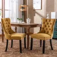 Velvet Dinning Chairs Set of 2, Upholstered Dining Room Kitchen Chairs with Button Back and Tab Pull Trim, High-end Tufted Accent Diner Chairs for Restaurant, Bedroom and Living Room, Gold
