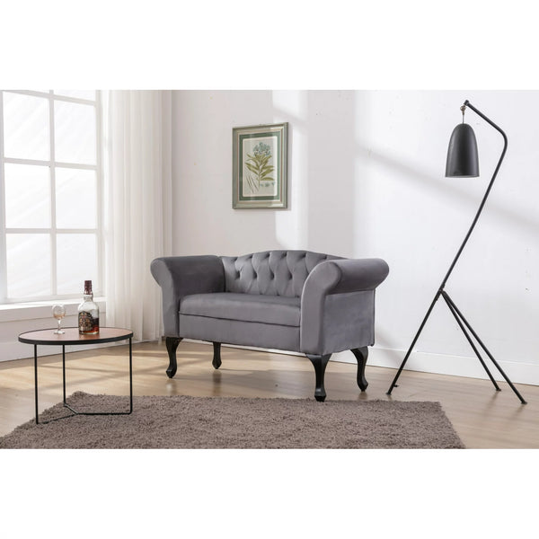 Velvet Button Tufted Loveseat Sofa, Two Seater Sofa Couch with Soft Seat Cushion and Black Metal Legs, for Living Room, Small Space, Office, Studio, Apartment, Bedroom, Mini Room, Gray