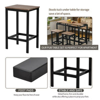 5-Piece Kitchen Counter Height Table Set, Industrial Dining Table with 4 Chairs for Dining Room, Kitchen, Dinette, Compact Space, Dark Brown