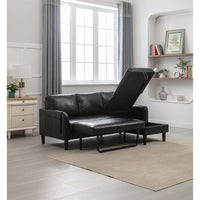 Pull Out Sleeper Sofa Couch,Convertible Sectional Sofa Sleeper with Pull-Out Bed and Storage Chaise Lounge,L-Shaped Sectional Sofa Corner Couch with Storage and Side Pocket for Living Room,Black