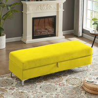 Storage Bench for Bedroom End of Bed, 55.9" Upholstered Velvet Storage Ottoman Bench, End of Bed Storage Bench with Thick Cushion and Metal Legs Window Bench Seat for Living Room Bedroom, Yellow