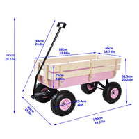 Outdoor Wagon All Terrain Pulling w/Removable Wooden Side Panels Air Tires Big Foot Panel Wagon Children Kids Garden Cart for Christmas Outdoor Camping, Pink