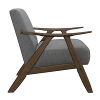 Accent Chair Modern Fabric Upholstered Armchair with Cushion Back and Seat Walnut Finish Solid Rubber Wood Living Room Chair for Home Furniture, Gray