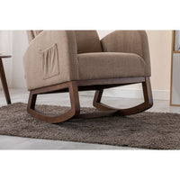 Rocking Chair Nursery, Modern Glider Rocking Chair with Headrest and Thicken Wood Base, Upholstered Nursing Armchair for Living Room, Bedroom, Camel