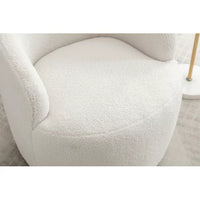 Swivel Barrel Chair, Modern Teddy Fabric Upholstered Accent Club Armchair with Metal Swivel Ring, Comfy Round Single Leisure Sofa Chair for Living Room Bedroom Office Coffee Shop, Ivory