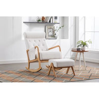 Rocking Chair With Ottoman and Side Pocket,Upholstered Accent Chair with Foot Stool, Glider Rocker Chair with Thick Padded Cushion and High Backrest,Lounge Chair for Living Room Bedroom Nursery
