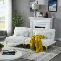 Small Sectional Sofa, Convertible Couch Bed Futon, 71inch Armless Couches with Gold Metal Legs Teddy Fabric, Accent Sofa Loveseat Sofa for Living Room Bedroom Apartment Office, White Teddy
