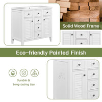 36" Bathroom Vanity Without Sink, Free Standing Single Bathroom Vanity with Two Cabinets and Five Drawers, Solid Wood Frame Bathroom Vanity Cabinet with Soft Closing Louvered Doors, White