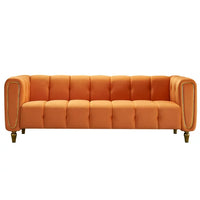 Modern Velvet Sofa, Button Tufted Chesterfield Sofa with Arms and Gold Metal Legs, 3-Seater Sofa Couch Upholstered Sofa for Living Room Bedroom Office Apartment, 83.07"×31.89"×27.95", Orange