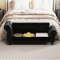 TRIPLE TREE 64.5" Velvet Storage Bench, Upholstered Tufted Ottoman Bench with Storage and Rolled Arm, Large Storage Space End of Bed Bench for Bedroom Living Room Entryway, Black