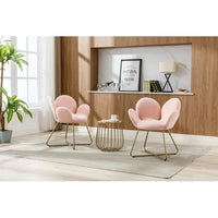 Vanity Chair Set of 2, Comfy Accent Chair Leisure Single Sofa Chair Upholstered Armchair with Metal Legs & Flower-shaped Backrest, Cute Dresser Chair with Soft Cushion for Living Room, Pink-Teddy