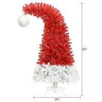 Christmas Tree, 6FT Hinged Fraser Fir Artificial Fir Bent Top Christmas Tree with 1250 Lush Branch Tips, Bendable Santa Hat Style Christmas Tree Holiday Decoration with 300 LED Lights, Red