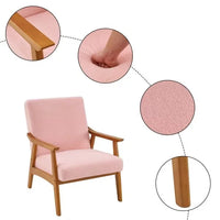 Modern Accent Chair, Teddy Velvet Armchair, Upholstered Mid Century Lounge Chair with Removable Padded Cushion and Wood Frame, Comfy Reading Chair for Living Room/Bedroom, Pink