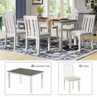 Dining Table Set, Retro Style 7-Piece Dining Room Set with Extendable Table and 6 Upholstered Chairs, Dining Table and Chairs Set, for Kitchen/Restaurant, Brown+White
