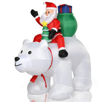 6FT Christmas Inflatable Outdoor Decoration, Christmas Inflatables Santa Claus Rides Polar Bear with 7 Lights and Ground Rods, Blow Up Yard Decorations for Holiday Decoration