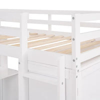 Twin Size Loft Bed with Desk and Wardrobe, Wood Loft Bed Frame with Storage Drawers and Full-Length Guardrails, High Loft Bed for Kids Teens Boys and Girls (White)