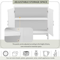 Sideboard Storage Cabinet, Simple Accent Cabinet with Doors and Solid Wood Veneer, Modern Buffet Cabinet Entryway Cabinet with Storage and Metal Leg Frame for Living Room, Dining Room, Home, White