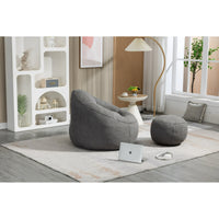 Bean Bag Chair with Ottoman,High Pressure Foam Bean Bag Chair for Adult,Lazy Sofa Chair with Padded Foam Padding,Comfortable Accent Chair for Living Room Bedroom Apartment,Grey