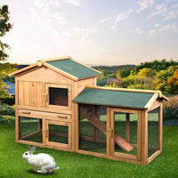 61" Chicken Coop Large Wooden Outdoor Bunny Rabbit Hutch Hen Cage with Ventilation Door, Removable Tray & Ramp Garden Backyard Pet House Chicken Nesting Box