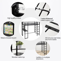 Twin Size Loft Bed with Desk and Shelves for Kids, Metal Bed Frame with 2 Built-in Ladders Hold Up to 200lbs for Bedroom