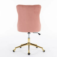 Armless Office Desk Chair, Modern Velvet Swivel Computer Chair with Wheels, Button Tufted Thick Upholstered Vanity Chair with Height Adjustable Seat for Home Office, Pink