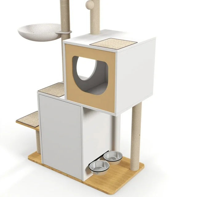 Wood Cat Tree Tower, Cat Furniture with Furry Ball, Scratching Pads, Large Storage Space, Cat Scratching Posts, Kittens Pet Play House for Indoor Cats (5.0) 5 stars out of 2 reviews 2 reviews