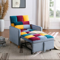 Convertible Sleeper Sofa Chair, Multi-Functional Tufted Recliner Chair with Pillow and Adjustable Backrest, Modern Velvet Sofa Chair for Living Room, Dorm, Apartment, Colorful