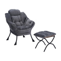 Lazy Chair with Ottoman, Modern Accent Lounge Chair with Folding Footrest and Headrest, Upholstered Leisure Sofa Armchair Reading Chair with Side Pocket for Living Room, Bedroom, Office, Dark Gray