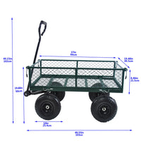 Metal Wagon Cart, Collapsible Metal Wagon with Movable Mesh Sides and Wheels, Heavy Duty 350Lbs Capacity Garden Cart Utility Wagon with Handle for Grocery Camping Shopping Sports, Green
