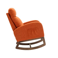 Modern Rocking Chair Nursery Upholstered Glider Chair with Side Pocket, Comfortable Rocking Accent Armchair with High Back and Rubber Wood Legs for Living Room Bedroom Reading Room Lounge, Orange