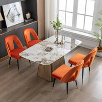 Velvet Dining Chair Set of 2, Contemporary Velvet Leisure Chair with Nailheads and Gold Tipped Black Metal Legs, Nailheads Dining Chair,Contemporary Side Chairs, for Dining Room Living Room, Orange