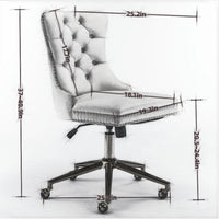 Swivel Home Office Chair, Adjustable Desk Chair Swivel Office Chair with Golden Metal Base, Velvet Upholstered Tufted Button Task Chair Computer Chair for Living Room Bedroom Office, Gray