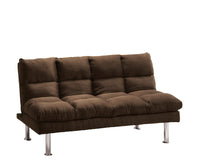 Triple Tree Contemporary Style Futon Sofa Bed Microfabric Converted Into Bed Wit Extra Leg Support Chrome Base Legs Dark Brown Finish