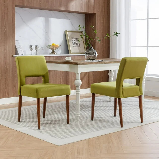Dining Chairs Set of 2, Velvet Accent Chairs with Solid Woood Legs, Upholstered Armless Parsons Chairs for Kitchen Dining Room Living Room, Green