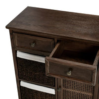 31'' Solid Wood Accent Chest,Storage Cabinet with 4 Drawers,Door and 2 Tiers Shelves,Sideboard Buffet Cabinet for Living Room,Bedroom,Home Office,Walnut