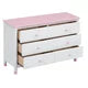 3-Pieces Bed Bedroom Sets, Twin Size Platform Bed with Nightstand and Storage Dresser, Wood Bed Frame with House Shaped Headboard, for Boys Girls Teens, No Box Spring Required, White+Pink