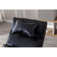 Comfortable Rocking Chair, Upholstered Single Chair with Lumbar Pillow and Headrest, Lounge Chair with Extended Footrest for Living Room, Bedroom and Apartment, Black PU