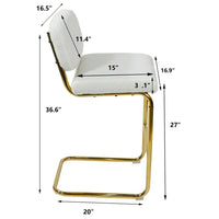 Mid-Century Modern Bar Stools Set of 2,Counter Height Bar Stools with Gold Metal Chrome Base,Upholstered Boucle Fabric Armless Barstools for Dining Room,Kitchen,Ivory