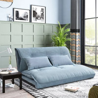 Futon Sofa Bed with Two Pillows, Multi-Functional Five-Position Adjustable Floor Recliner Sofa with Ergonomic Curved Backrest, 3 in 1 Folding Lazy Sofa Couch Lounge for Reading Gaming, Beige