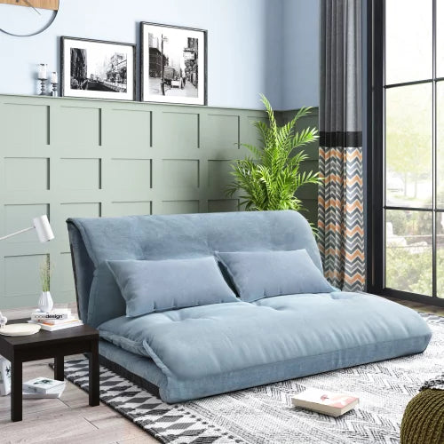 Futon Sofa Bed with Two Pillows, Multi-Functional Five-Position Adjustable Floor Recliner Sofa with Ergonomic Curved Backrest, 3 in 1 Folding Lazy Sofa Couch Lounge for Reading Gaming, Beige