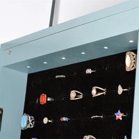 Jewelry Mirror Cabinet with LED Lights, Full Length Jewelry Organizer Armoire with 22 Hooks, 2 Cubes, 4 Lined Shelves & Rod, Lockable Storage Cabinet Can Be Hung On The Door Or Wall for Bedroom, Blue
