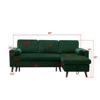 88" Convertible Sectional Sofa with Pull-Out Bed, Modern Tufted Velvet Upholstered Corner Sofa Bed with Reversible Storage Chaise and 2 Pillows, 3-seat L-Shaped Sofa Couch for Living Room Office Green