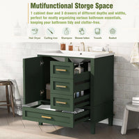 30" Bathroom Vanity in Green, Modern Bathroom Cabinet with Sink Combo Set, Bathroom Storage Cabinet with a Soft Closing Door and 3 Drawers, Solid Wood Frame&MDF