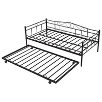 Twin Daybed with Trundle,Pullout Trundle Bed with 4 Casters, Metal Sofa Bed with Slat Support, for Kids Teens Adults Living Room, Guest Room, No Box Spring Needed, Black
